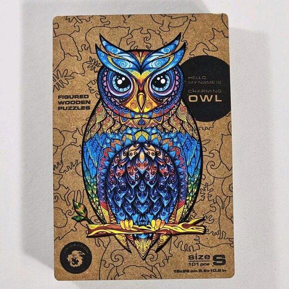 UNIDRAGON Charming Owl Wooden Jigsaw Puzzle Small 5.9 x 10.2 in. 101 Pieces Nice - Picture 1 of 10